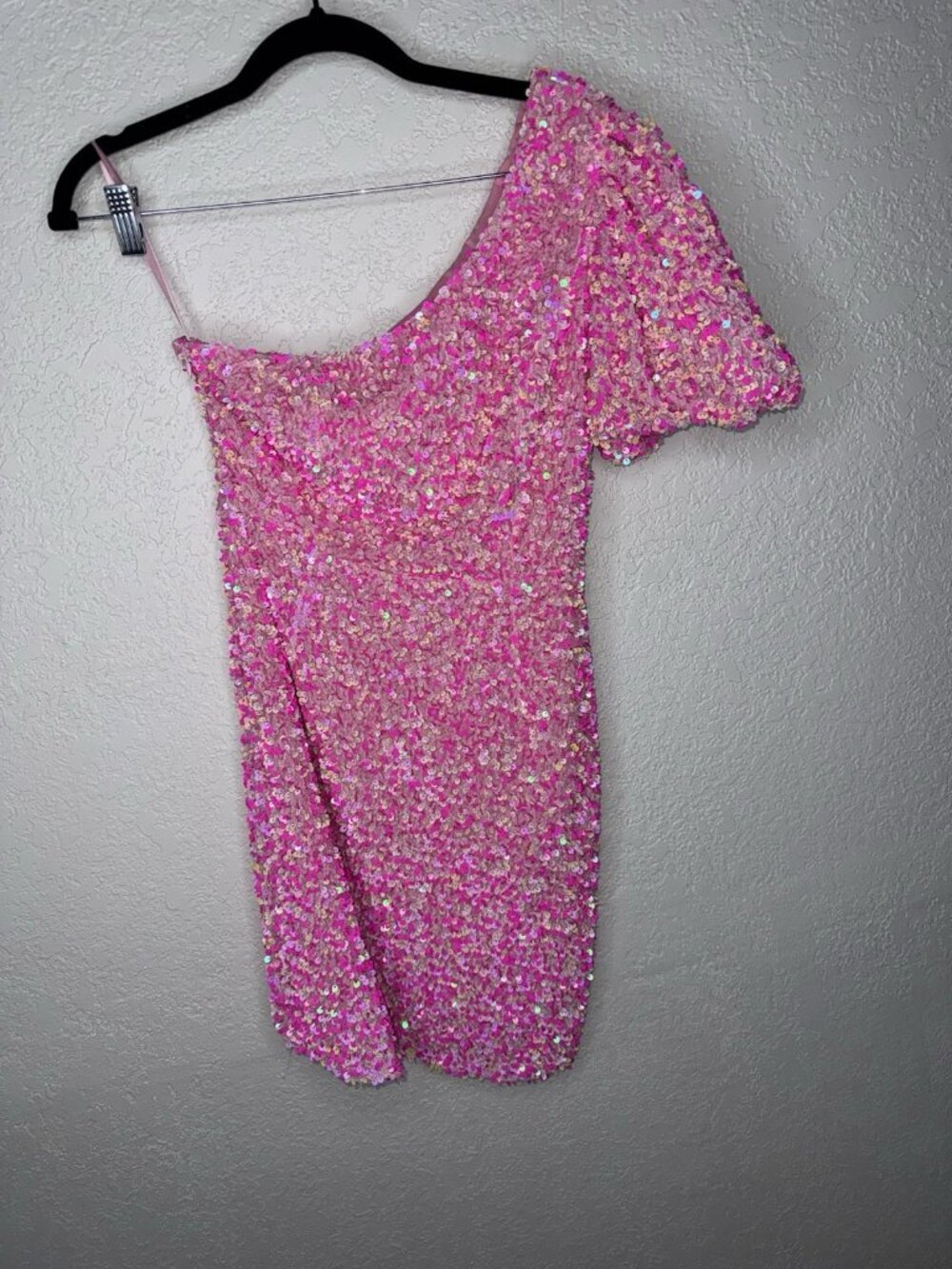 Petal & pup Pink One Shoulder Sequin Mini Dress Velvet Dance Formal Gala Small P - Picture 9 of 15